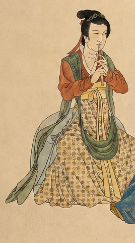 《乐女吹奏图》作品细节 1