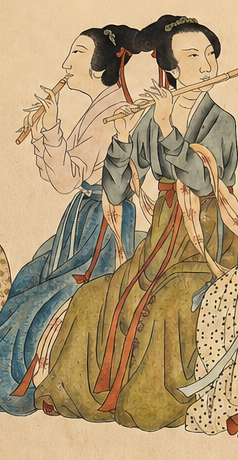 《乐女吹奏图》作品细节 2